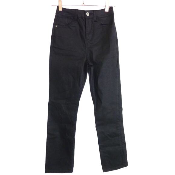 Zara Black Denim Jeans 2 Wax Coated Faux Leather Straight - Picture 1 of 6